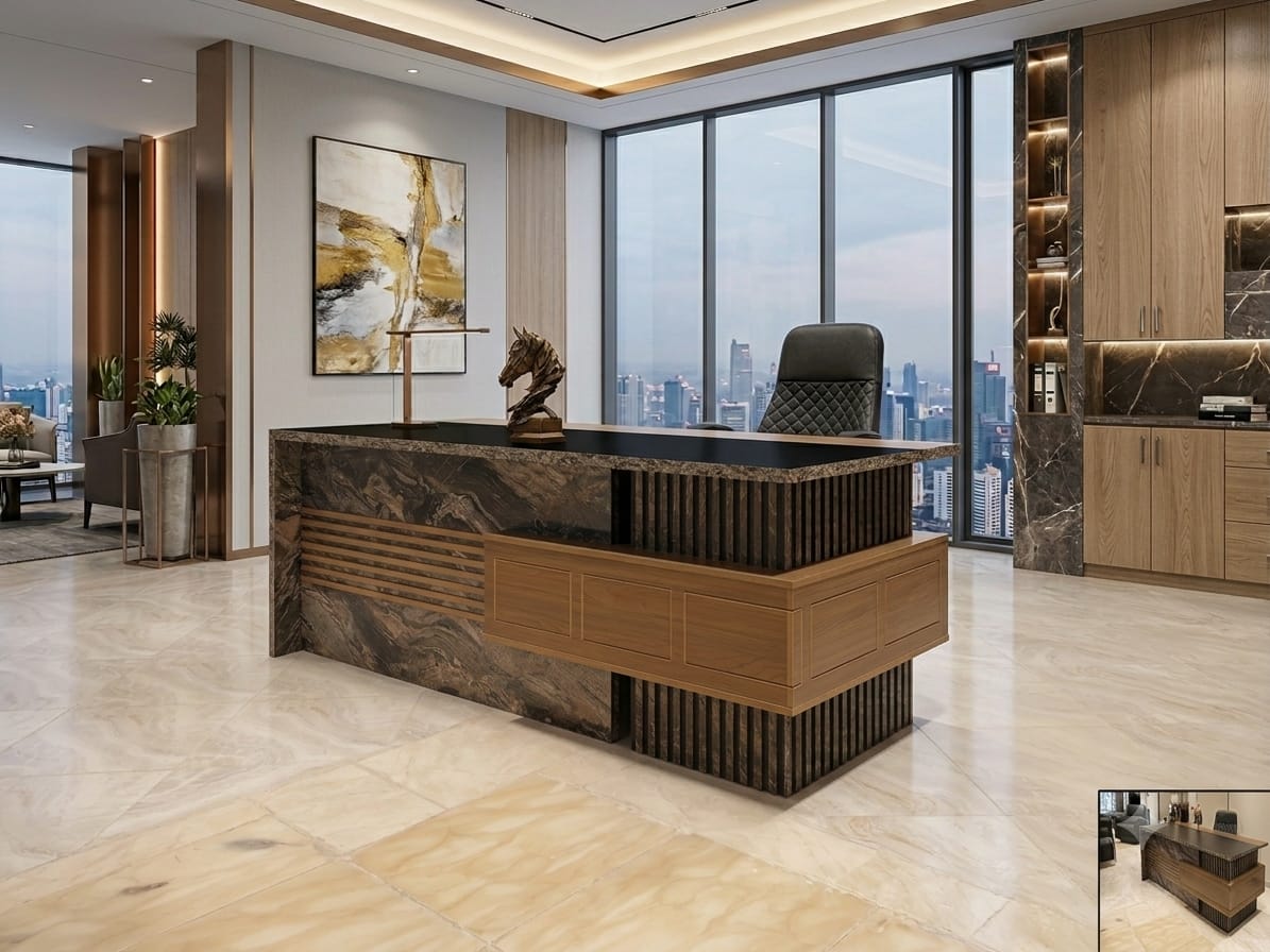 Design render of the Monolith desk in an executive office